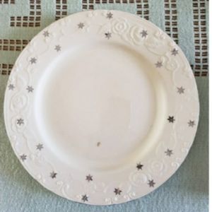 Homer Laughlin USA Platinum Stars Roses 9" Plate Oven Serve